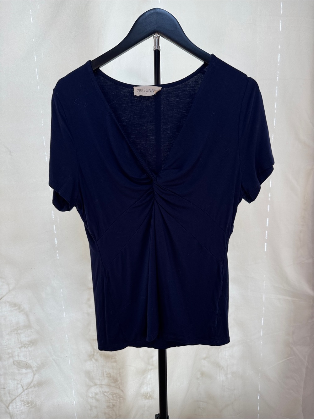 Twist-Front V-Neck Short-Sleeve Top in Navy by 28Sunnies